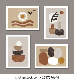 Conjunto de afiches de mediados de siglo con composición orgánica abstracta en un estilo de collage contemporáneo de moda, ideal para galería de arte, diseño de paredes, interior minimalista