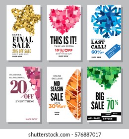 Set of mid season mobile sale banners.Template vector illustrations of season online shopping website and mobile website banners, newsletter designs, ads, coupons, mailings and seasonal sales.