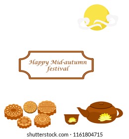 Set of mid-autumn festival elements in flat design for decorative aims.