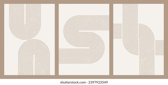 Set Mitte des Jahrhunderts abstrakte ästhetische Hintergrund. Minimales Plakat. Boho Wandkunst. Neutrale beige Drucke. Abstraktes Kunstdesign. Vektorgrafik.