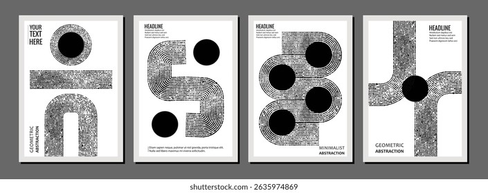 Set of mid-century abstract wall art, minimalist hand-painted vector illustrations.