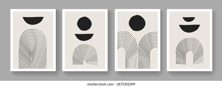 Set of mid-century art compositions. Modern abstract poster elements vector design. Illustration for Postcards, Covers and Brochures.