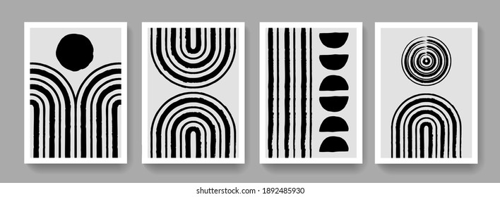 Set of Mid-century art posters. Abstract retro composition. Simple minimalistic illustration for Covers, Banners, Brochures and Postcards. 