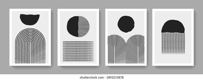 Set of Mid-century art posters. Abstract retro composition. Simple minimalistic illustration for Covers, Banners, Brochures and Postcards. 