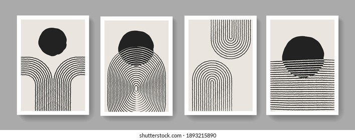 Set of Mid-century art posters. Abstract retro composition. Simple minimalistic illustration for Covers, Banners, Brochures and Postcards. 