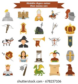 Set of middle age color flat icons for web and mobile design