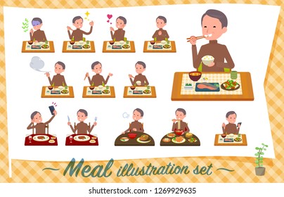 A set of middle Age man about meals.Japanese and Chinese cuisine, Western style dishes and so on.It's vector art so it's easy to edit.