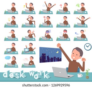 A set of middle Age man on desk work.There are various actions such as feelings and fatigue.It's vector art so it's easy to edit.