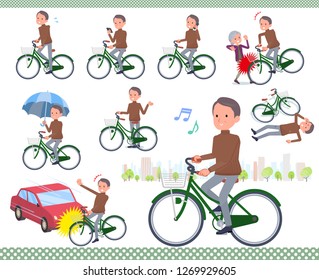 A set of middle Age man riding a city cycle.There are actions on manners and troubles.It's vector art so it's easy to edit.