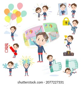 A set of Middle age man in sportswear on success and positive.It's vector art so easy to edit.