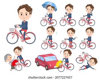 A set of Middle age man in sportswear riding a city cycle.It's vector art so easy to edit.