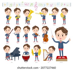 A set of Middle age man in sportswear on classical music performances.It's vector art so easy to edit.