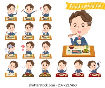 A set of Middle age man in sportswear about meals.It's vector art so easy to edit.
