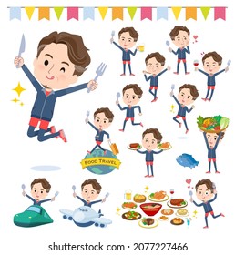 A set of Middle age man in sportswear on food events.It's vector art so easy to edit.