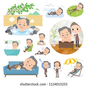 A set of middle men about relaxing.There are actions such as vacation and stress relief.It's vector art so it's easy to edit.
