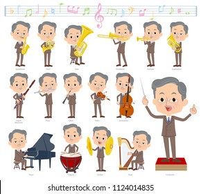 A set of middle men on classical music performances.There are actions to play various instruments such as string instruments and wind instruments.It's vector art so it's easy to edit.