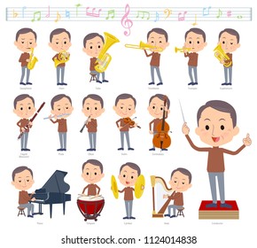 A set of middle men on classical music performances.There are actions to play various instruments such as string instruments and wind instruments.It's vector art so it's easy to edit.