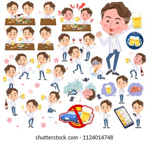 A set of middle men related to alcohol.There is a lively appearance and action that expresses failure about alcohol.It's vector art so it's easy to edit.