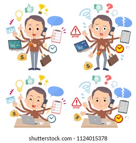 A set of middle men who perform multitasking in the office.There are things to do smoothly and a pattern that is in a panic.It's vector art so it's easy to edit.