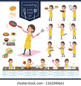 A set of middle women about cooking.There are actions that are cooking in various ways in the kitchen.It's vector art so it's easy to edit.