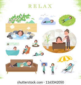 A set of middle women about relaxing.There are actions such as vacation and stress relief.It's vector art so it's easy to edit.