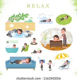 A set of middle women about relaxing.There are actions such as vacation and stress relief.It's vector art so it's easy to edit.