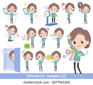A set of middle women in Blue Green jerseys on inferiority complex.It's vector art so easy to edit.