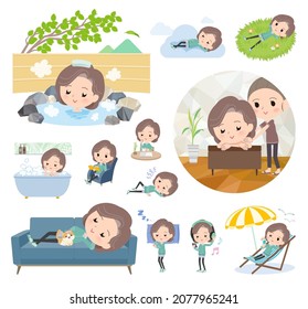 A set of middle women in Blue Green jerseys about relaxing.It's vector art so easy to edit.
