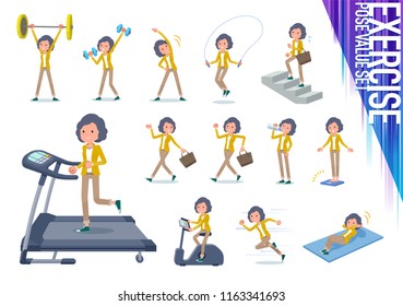 A set of middle women on exercise and sports.There are various actions to move the body healthy.It's vector art so it's easy to edit.