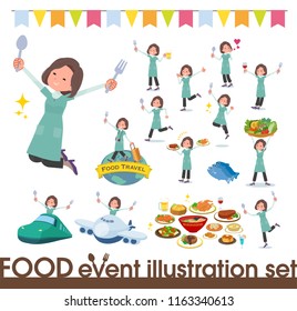 A set of middle women on food events.There are actions that have a fork and a spoon and are having fun.It's vector art so it's easy to edit.