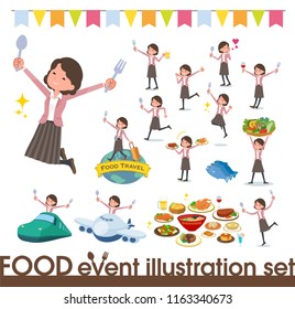A set of middle women on food events.There are actions that have a fork and a spoon and are having fun.It's vector art so it's easy to edit.