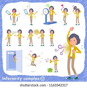 A set of middle women on inferiority complex.There are actions suffering from smell and appearance.It's vector art so it's easy to edit.