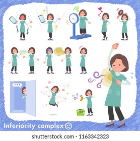 A set of middle women on inferiority complex.There are actions suffering from smell and appearance.It's vector art so it's easy to edit.