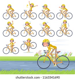 A set of middle women on a road bike.There is an action that is enjoying.It's vector art so it's easy to edit.
