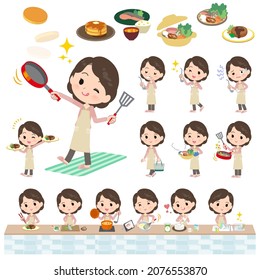 A set of middle women in pink jerseys about cooking.It's vector art so easy to edit.