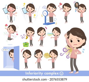 A set of middle women in pink jerseys on inferiority complex.It's vector art so easy to edit.