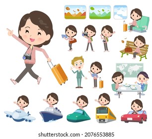 A set of middle women in pink jerseys on travel.It's vector art so easy to edit.
