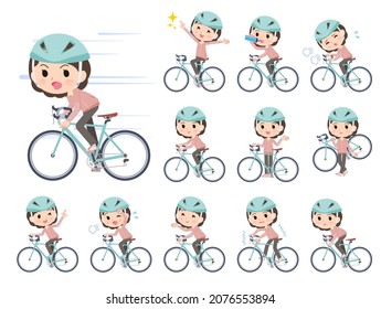 A set of middle women in pink jerseys on a road bike.It's vector art so easy to edit.