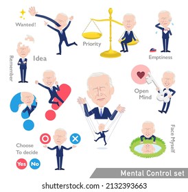 A set of Middle-aged man with mental control.It's vector art so easy to edit.