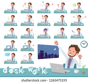 A set of Middle-aged man on desk work.There are various actions such as feelings and fatigue.It's vector art so it's easy to edit.
