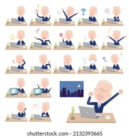 A set of Middle-aged man on desk work.It's vector art so easy to edit.