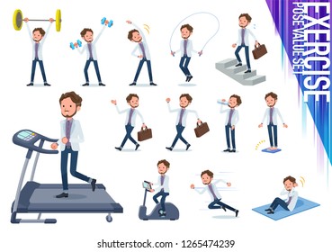 A set of Middle-aged man on exercise and sports.There are various actions to move the body healthy.It's vector art so it's easy to edit.