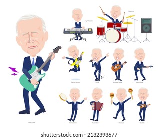 Un grupo de hombres de mediana edad tocando rock 'n' roll y música pop. Es arte vectorial tan fácil de editar.