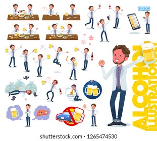 A set of Middle-aged man related to alcohol.There is a lively appearance and action that expresses failure about alcohol.It's vector art so it's easy to edit.