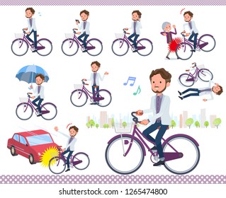 A set of Middle-aged man riding a city cycle.There are actions on manners and troubles.It's vector art so it's easy to edit.