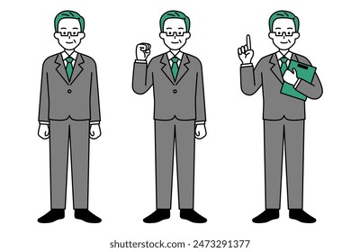 Set of middle-aged men in suits