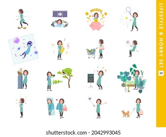 A set of middle-aged women in tunic about hobbies and lifestyle.type B.It's vector art so easy to edit.