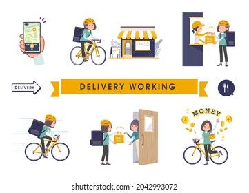 A set of middle-aged women in tunic doing delivery work.It's vector art so easy to edit.