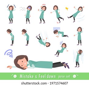 A set of middle-aged women in tunic expressing failure and depression.It's vector art so easy to edit.