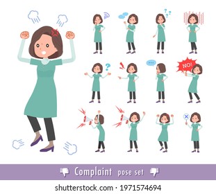 A set of middle-aged women in tunic expressing their discontent.It's vector art so easy to edit.